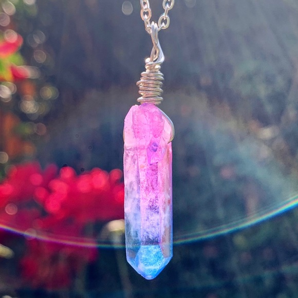 Blue & Purple Natural Healing Quartz Necklace - Picture 2 of 8